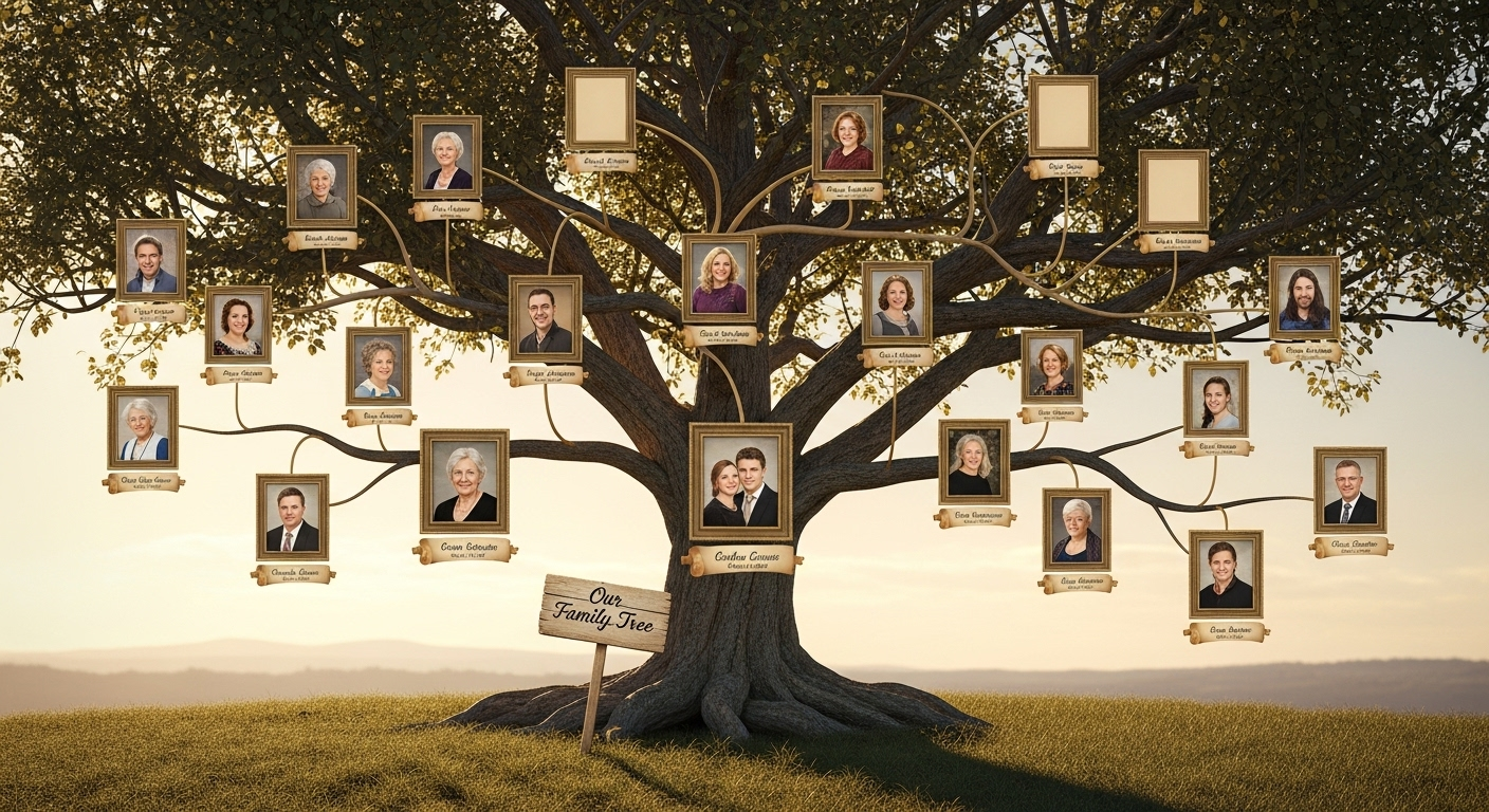 Person researching family history with documents and a laptop